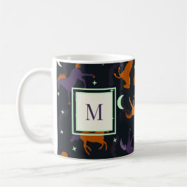 Monogram herfst nacht Halloween Paard Patroon Koffiemok