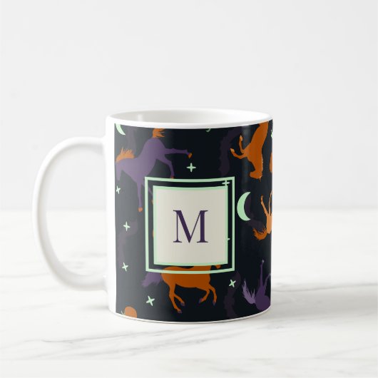Monogram herfst nacht Halloween Paard Patroon Koffiemok (Links)