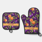 Monogram Herfst Peache Plum Paarse Groen Schattige Ovenwant & Pannenlap Set (Voorkant)