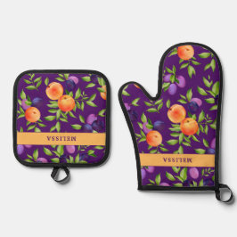 Monogram Herfst Peache Plum Paarse Groen Schattige Ovenwant & Pannenlap Set