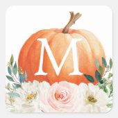 Monogram Herfst Pompoen Envelop Afdichtingen Vierkante Sticker (Voorkant)
