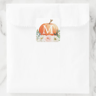 Monogram Herfst Pompoen Envelop Afdichtingen Vierkante Sticker