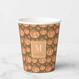 Monogram Herfst pompoenpatroon Papieren Bekers