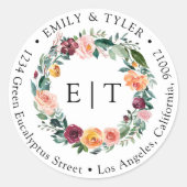 Monogram Herfst Roos Krans Retour Adreslabel Ronde Sticker (Voorkant)