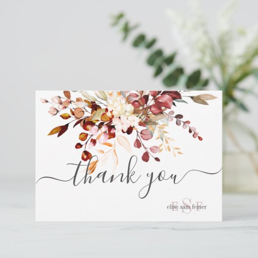 Monogram Herfst Rustic Gum Eucalyptus Hartelijk da Bedankkaart (Staand voorkant)