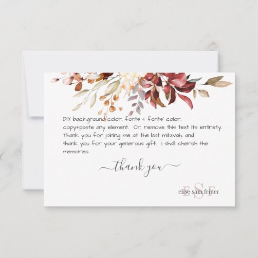 Monogram Herfst Rustic Gum Eucalyptus Hartelijk da Bedankkaart (Achterkant)