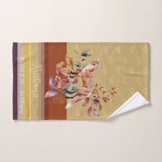 Monogram Herfst thema vos en foliën, aangepast Handdoek (Handdoek)