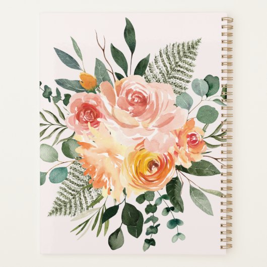 Monogram Herfst Waterverf Rustieke Roze Perzik Blo Planner (Achterkant)