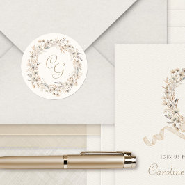 Monogram Herfst Wildflowers Elegante bruiloft Ronde Sticker