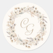 Monogram Herfst Wildflowers Elegante bruiloft Ronde Sticker (Voorkant)