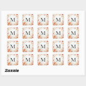 Monogram herfstbladeren aquarel pastel kleur vierkante sticker (Vel)