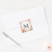 Monogram herfstbladeren aquarel pastel kleur vierkante sticker (Envelop)