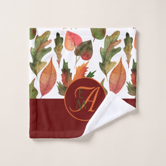 Monogram herfstbladeren bordeauxrood herfstdecor bad handdoek (Wasdoekje)