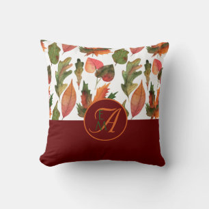 Monogram herfstbladeren bordeauxrood herfstdecor kussen