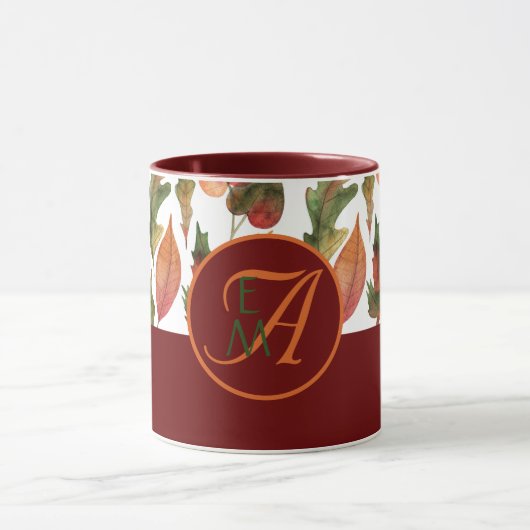 Monogram herfstbladeren bordeauxrood herfstdecor mok (Midden)