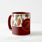 Monogram herfstbladeren bordeauxrood herfstdecor mok (Voorkant links)