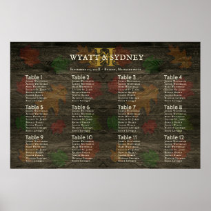 Monogram Herfstbladeren Donkere Houten Tafel Zitpl Poster