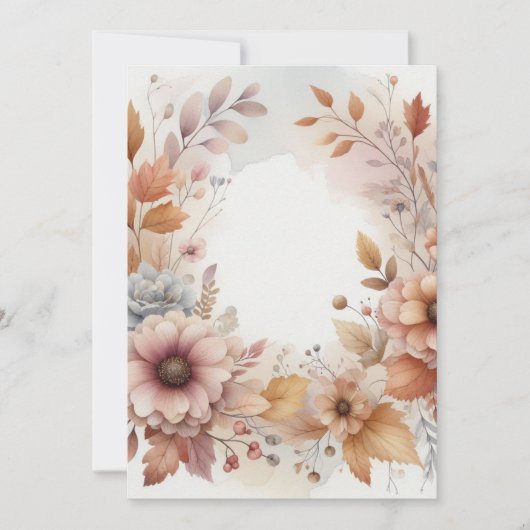 Monogram herfstbladeren en bloemen aquarel kaart (Voorkant)