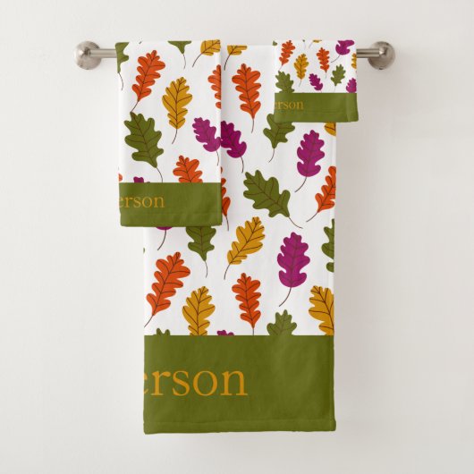 Monogram herfstbladeren herfstkleuren groen geel bad handdoek (Insitu)