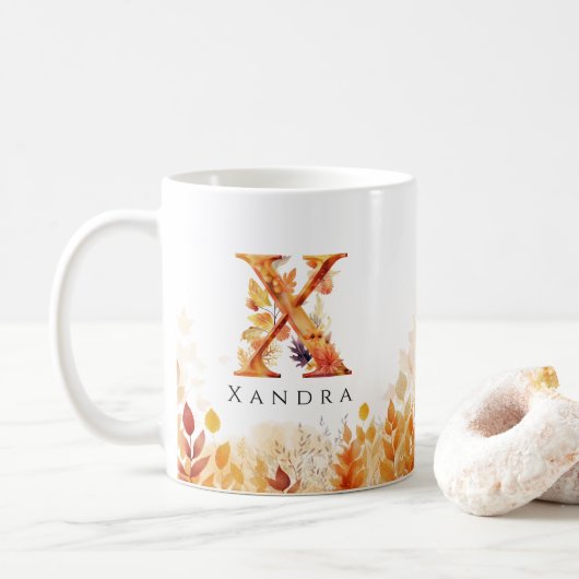 Monogram herfstbladeren letter X Koffiemok (Met donut)