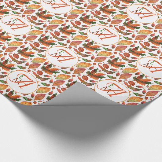 Monogram herfstbladeren vallen oranje groene decor cadeaupapier (Hoek)