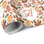 Monogram herfstbladeren vallen oranje groene decor cadeaupapier (Rol Hoek)