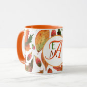 Monogram herfstbladeren vallen oranje groene decor mok (Voorkant links)