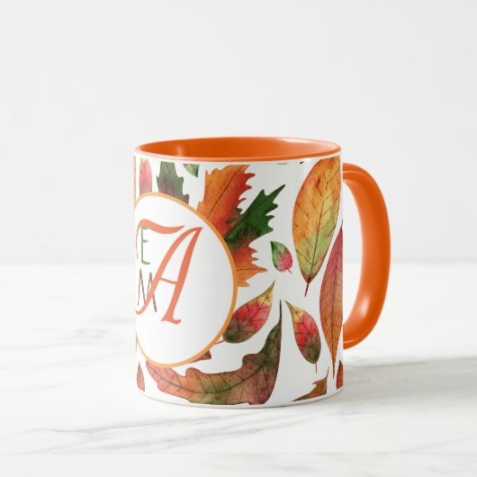 Monogram herfstbladeren vallen oranje groene decor mok (Voorkant rechts)