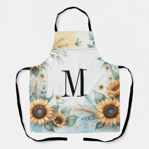 Monogram herfstbloemen en zonnebloemen aquarel schort