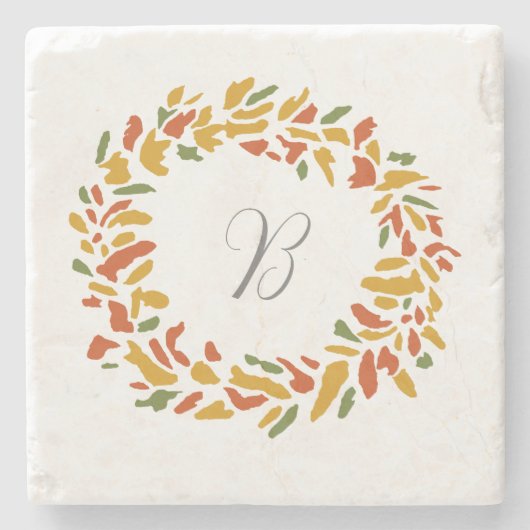 Monogram herfstkrans Aangepaste herfstschildering Stenen Onderzetter (Voorkant)