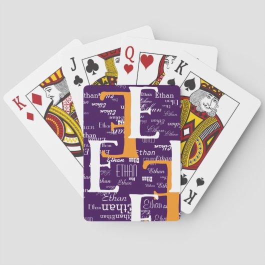 Monogram Herhalende Naam Patroon Paarse Pokerkaarten (Achterkant)