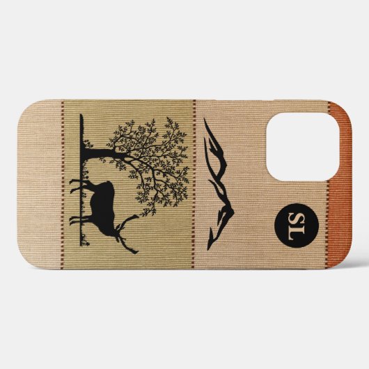 Monogram Herten Silhouet Apple iPhone 12 Hoesje (Achterkant (horizontaal))
