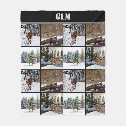 Monogram Hertencollage Jager Vliesdeken Fleece Deken (Voorkant)