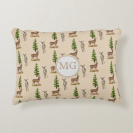 Monogram hertenpatroon beige accent kussen