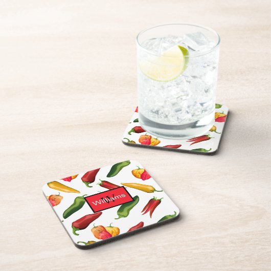 Monogram hete chilipepers bier onderzetter (Rechterzijde)