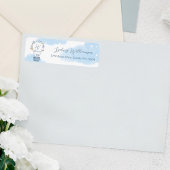 Monogram hete luchtballon teddybeer wolken blauw etiket