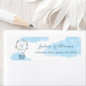 Monogram hete luchtballon teddybeer wolken blauw etiket (Insitu)