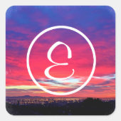 Monogram hete roze blauwe zonsondergang fotografie vierkante sticker (Voorkant)