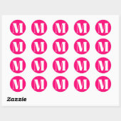 Monogram hete roze fuchsia wit initiaal nummer ronde sticker (Vel)