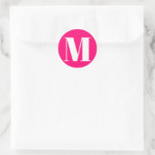 Monogram hete roze fuchsia wit initiaal nummer ronde sticker (Tas)