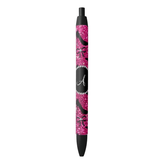 Monogram hete roze glitter zwarte heupstrik zwarte inkt pen (Voorkant Verticaal)