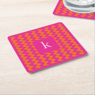 Monogram hete roze oranje vet golfpatroon kartonnen onderzetters