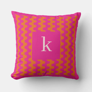 Monogram hete roze oranje vet golvend patroon kussen