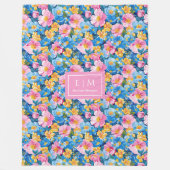 Monogram hete roze waterverf preppy bloemen cadeau fleece deken (Voorkant)