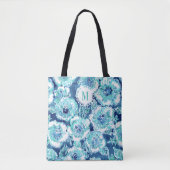 Monogram HIBISCUS BOUNTY Blue Tropical Hawaiian Tote Bag (Voorkant)