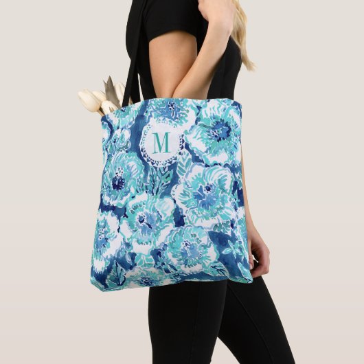 Monogram HIBISCUS BOUNTY Blue Tropical Hawaiian Tote Bag (Dichtbij)