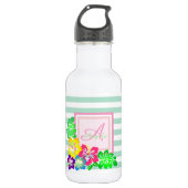 Monogram, Hibiscus op Stripes-Personalized Waterfles (Voorkant)