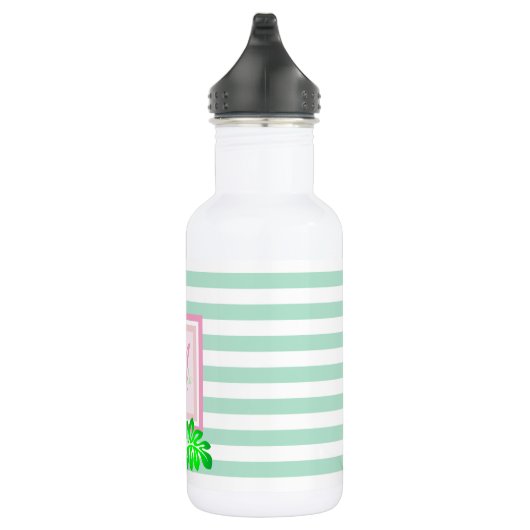 Monogram, Hibiscus op Stripes-Personalized Waterfles (Rechts)