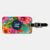 Monogram hibiscus van tropische bloem bagagelabel (Voorkant horizontaal)