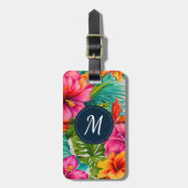 Monogram hibiscus van tropische bloem bagagelabel (Voorkant verticaal)